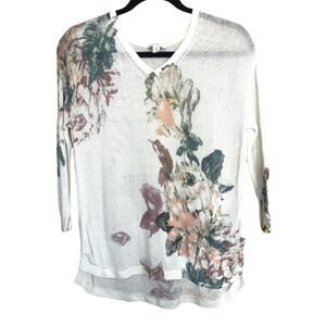 J Jill Cream and Floral small knit 3/4 sleeve blouse XSP